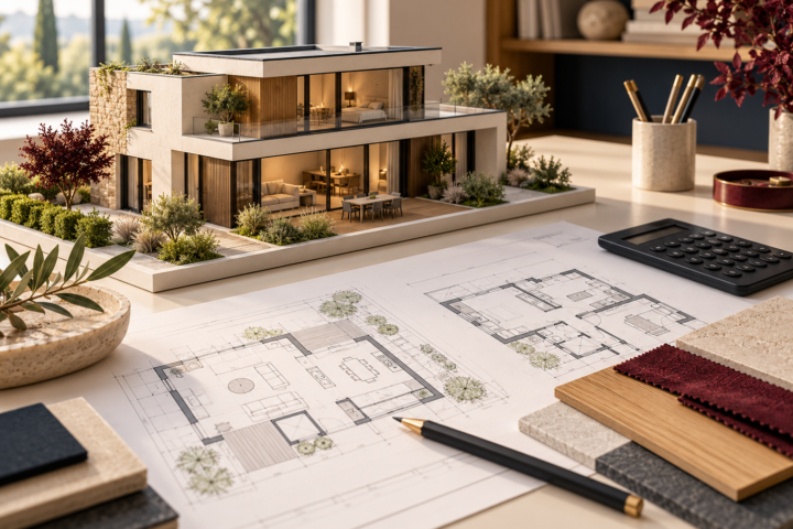 Plans et maquette pour préparer une maison